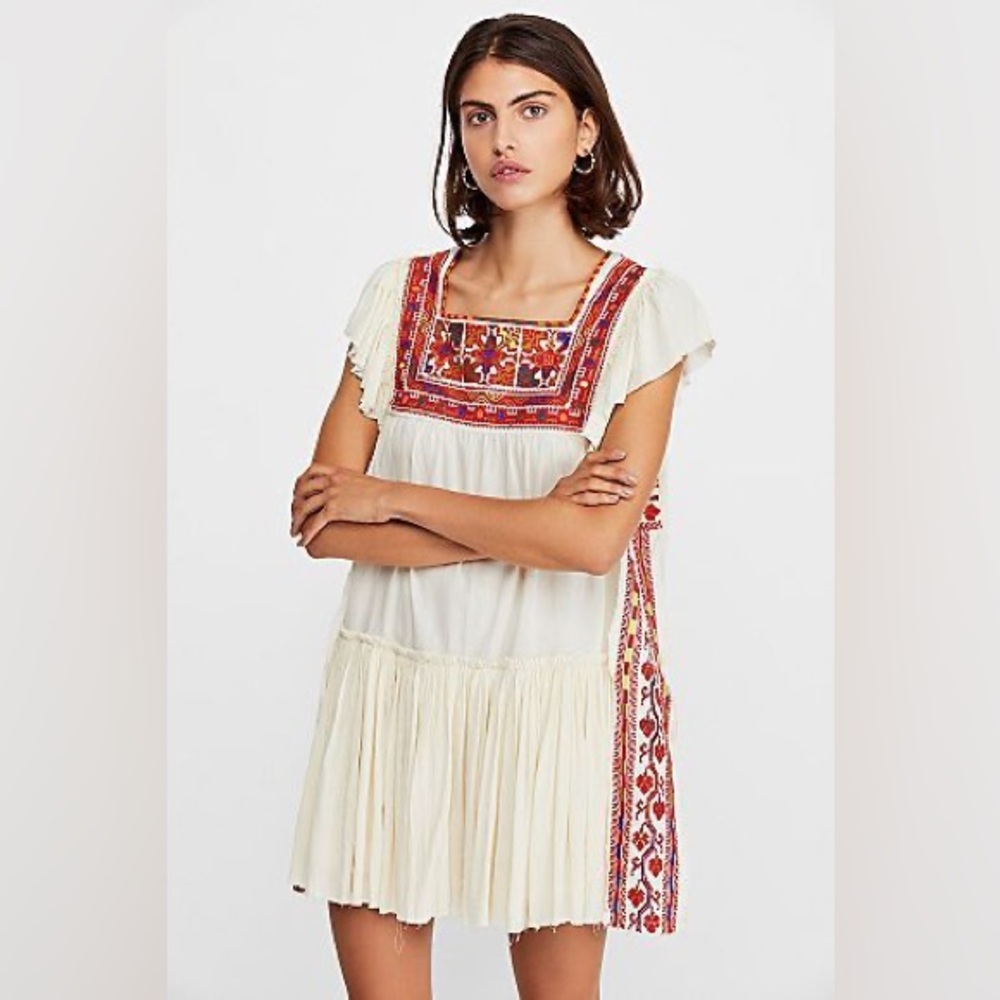 Free People Day Glow Embroidered Mini Dress